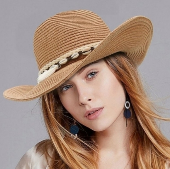 Unisex Straw Weave Western Beach Sun Hat Cowrie Cowry Shells Tassels Black Boho - Picture 14 of 14